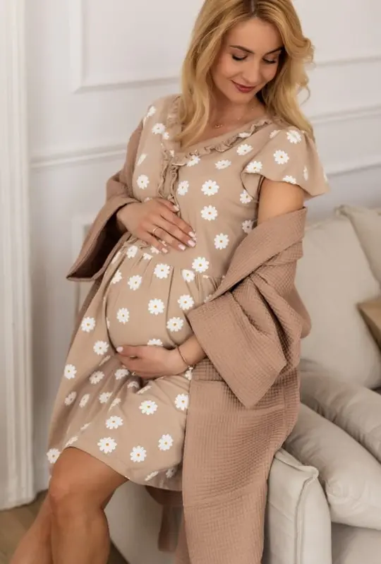 Tehotenská nočná košeľa Linda Daisy Beige