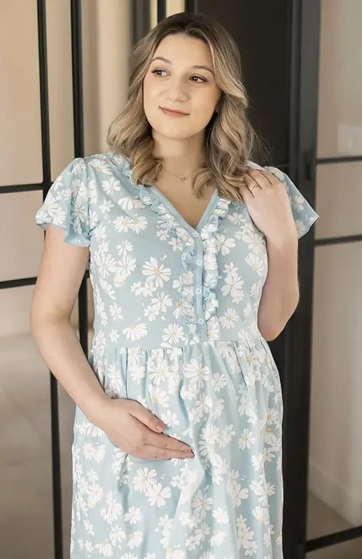 Tehotenská nočná košeľa Linda Daisy Blue