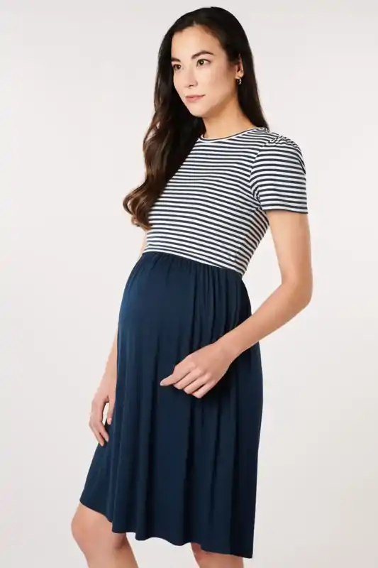 Tehotenské a dojčiace šaty z organickej bavlny Navy/ Stripes