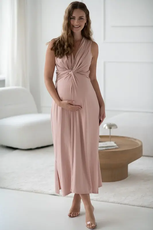 Tehotenské maxi šaty Loop Maxi Dress Powder Pink