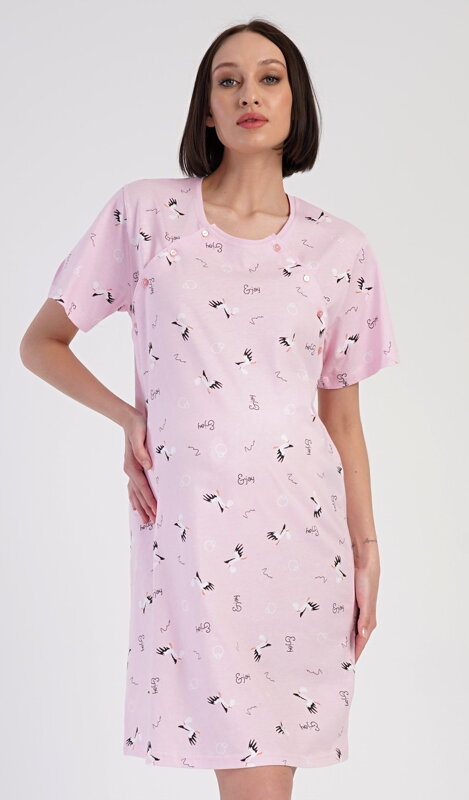 Materská nočná košeľa Bociany ružová