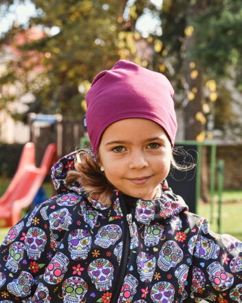 Detská bavlnená čiapka,obojstranná, čierna + cyklamen