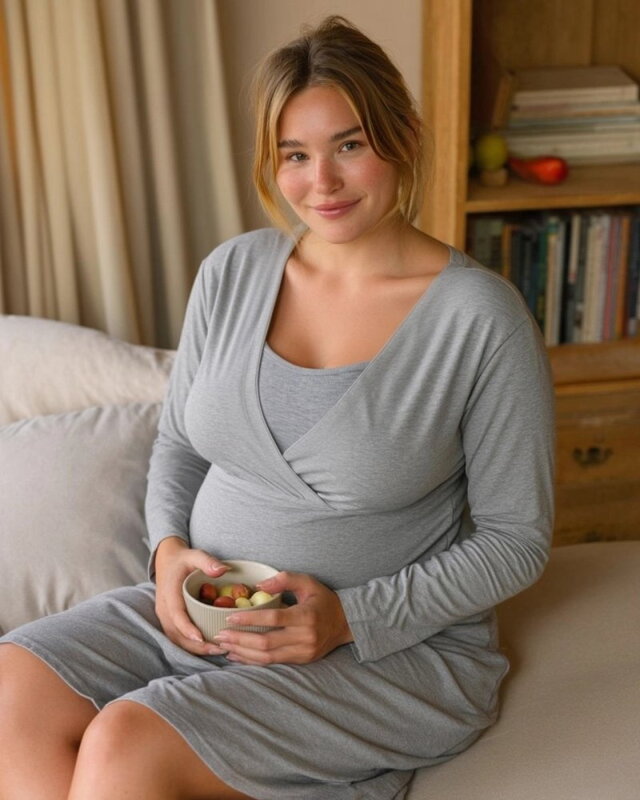 Nočná košeľa na dojčenie Eva, dlhý rukáv, šedý melír